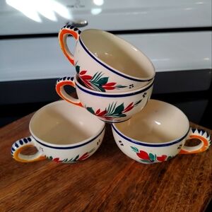 HB QUIMPER VINTAGE COFFEE CUPS SET of FOUR CIRCA 1968-83.